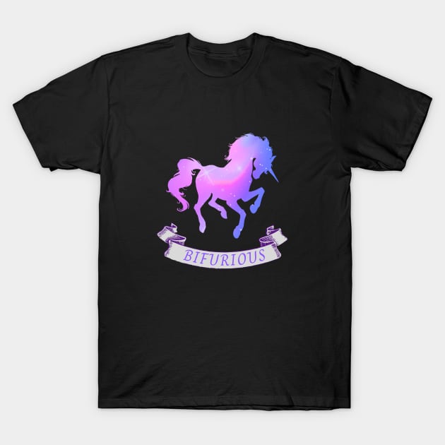 Bisexual Pride "Bifurious" Unicorn T-Shirt by Gorgoose Graphics